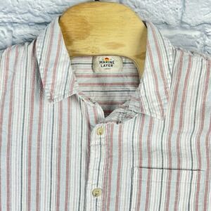 Marine Layer Men Multicolor Short Sleeve Button Up Striped Hemp Shirt Size Large